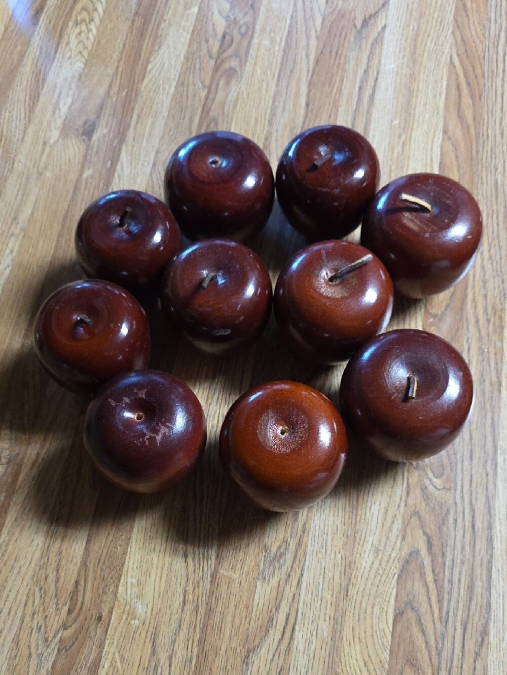 Decorative Wooden Apple Accents in Deep Brown - Set of 10 - Picture 2 of 7
